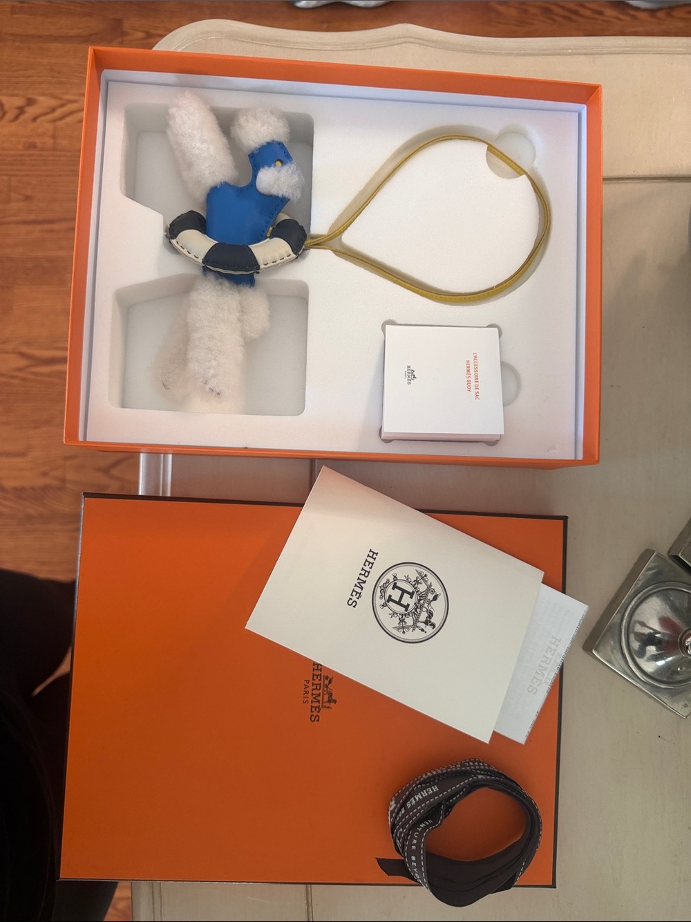 Hermes Budy A LA MER Merinos Blue Leather Charm with Yellow Strap